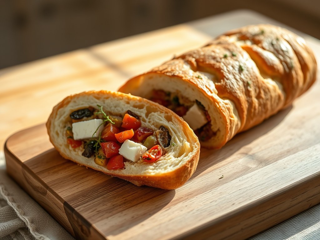 Provençaalse broodrol met geitenkaas, AI-gegenereerde illustratie