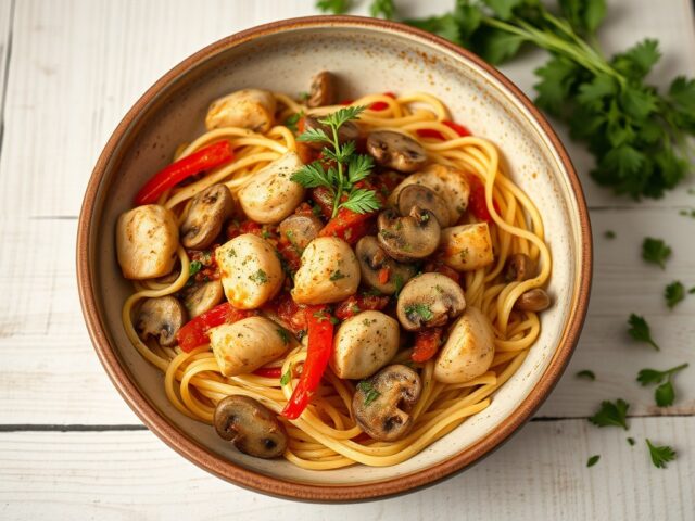 Provençaalse pastaschotel met kip en zuiderse groenten