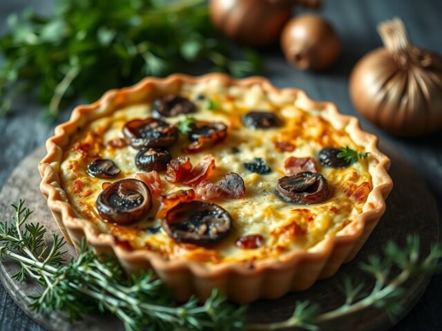 Quiche met bacon en champignon — AI-gegenereerde illustratie