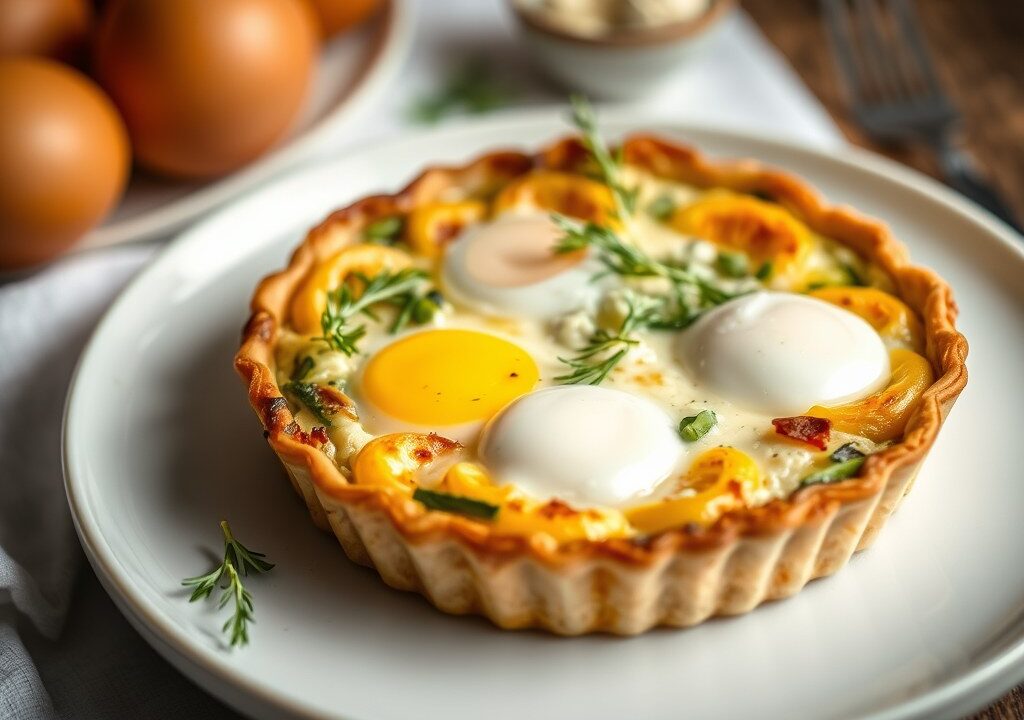 Quiche met beurré d’anjou en gorgonzola, AI-gegenereerde illustratie