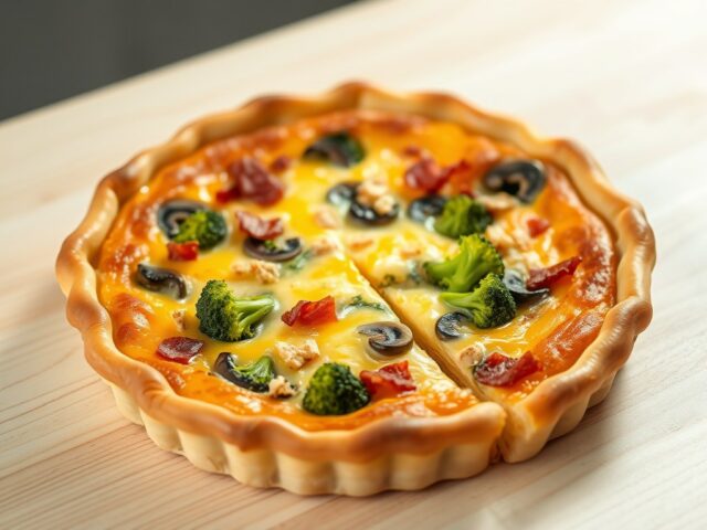 Quiche met broccoli, champignons en spekjes