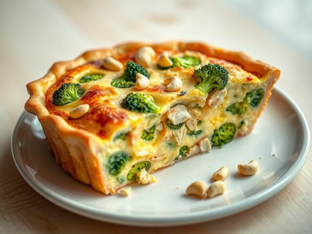 Quiche met broccoli, kip, brie en cashewnoten