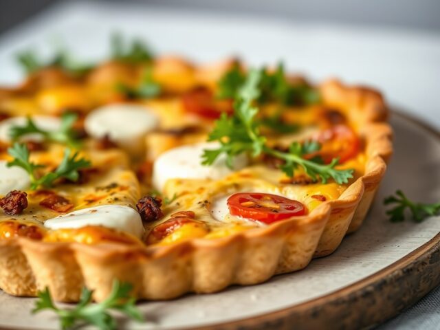 Quiche met geitenkaas en kerstomaten — AI-gegenereerde illustratie