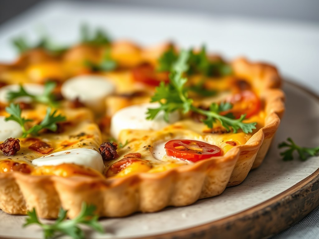 Quiche met geitenkaas en kerstomaten, AI-gegenereerde illustratie