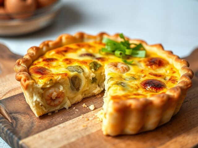 Quiche met prei en grijze garnalen