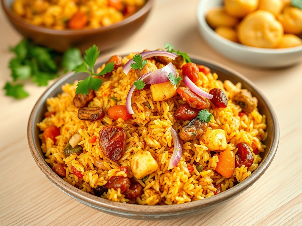Quorn Biriyani, AI-gegenereerde illustratie