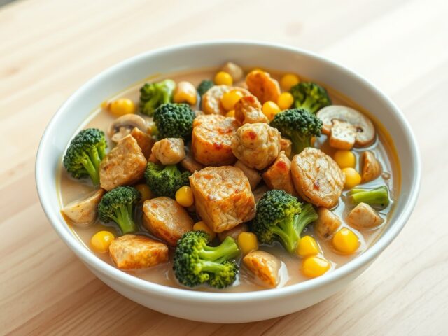 Quorn stukjes met broccoli en maïs
