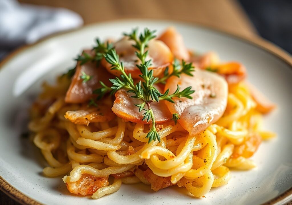 Rösti met ham en kerstomaatjes, AI-gegenereerde illustratie