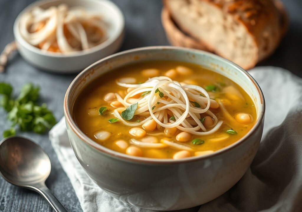 Raapstelen-soep met tauge, AI-gegenereerde illustratie
