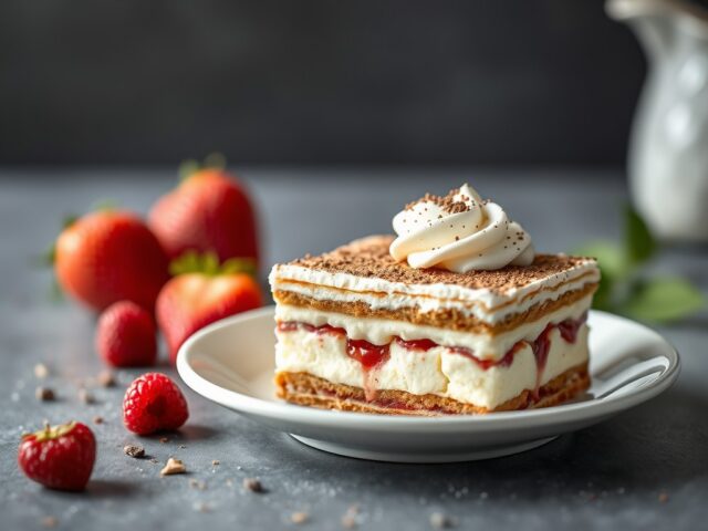 Rabarber tiramisu — AI-gegenereerde illustratie