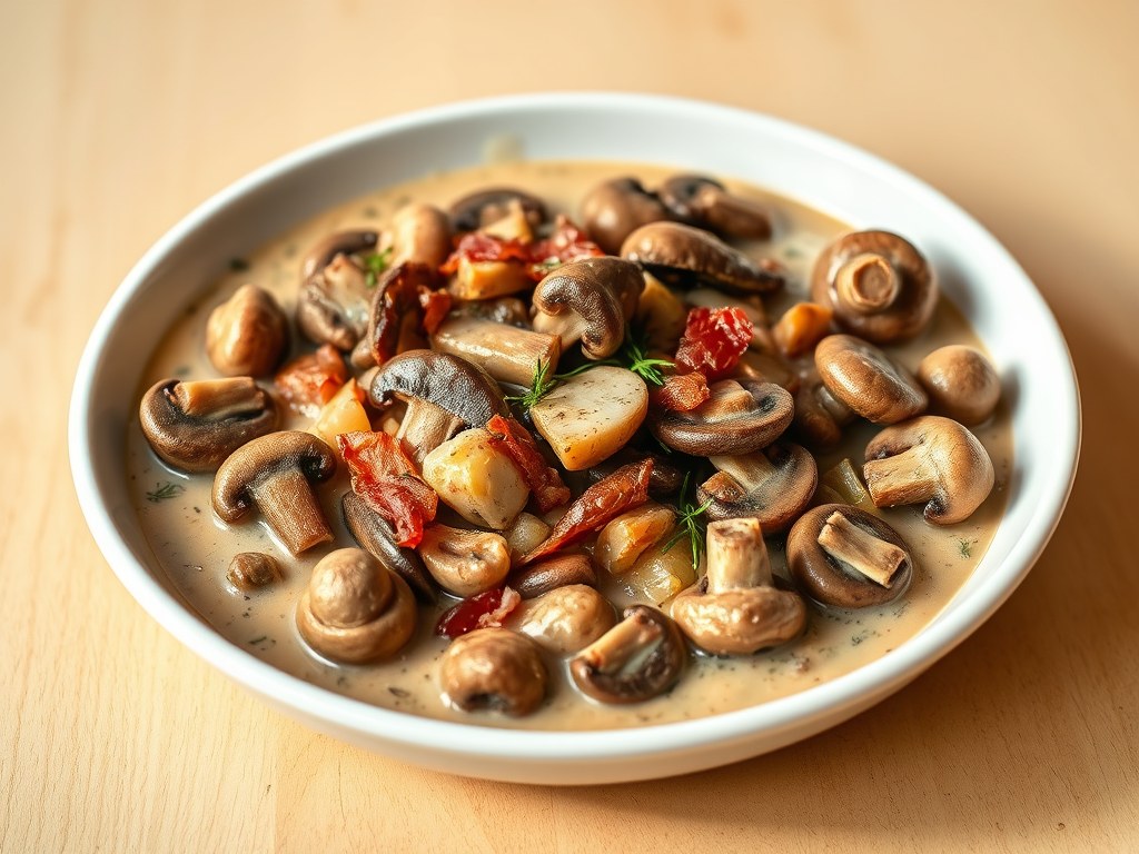 Ragout van gemengde paddenstoelen, AI-gegenereerde illustratie