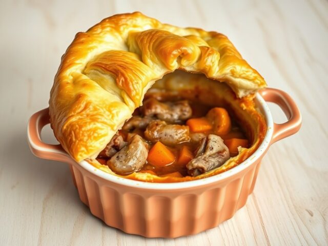 Ragout van konijn onder een bladerdeegkorstje