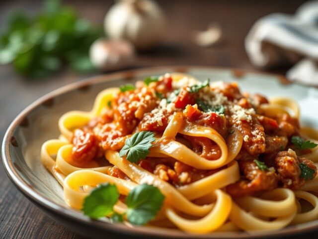 Ragu van eend met pappardelle — AI-gegenereerde illustratie