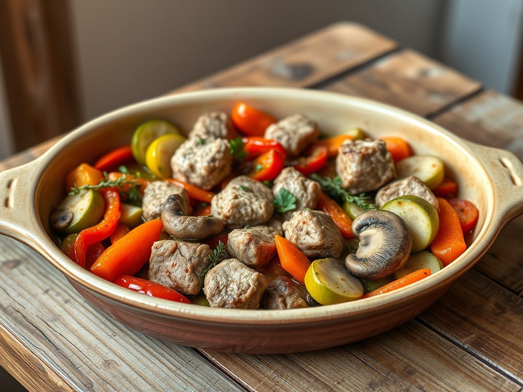 Ratatouille di carne di vitello, AI-gegenereerde illustratie