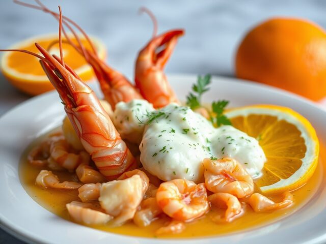 Rauwe geplette langoustines met sinaasappel en een