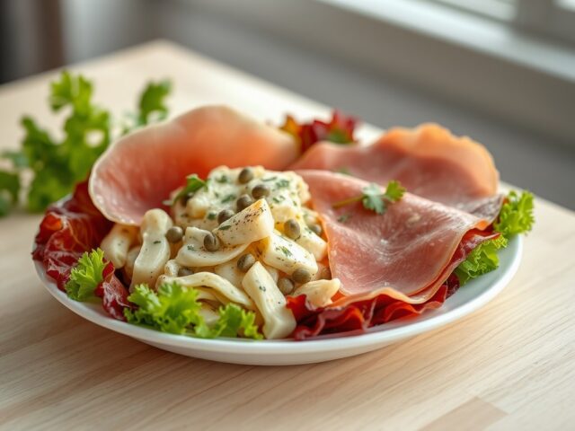 Rauwe ham met salade van knolselderij