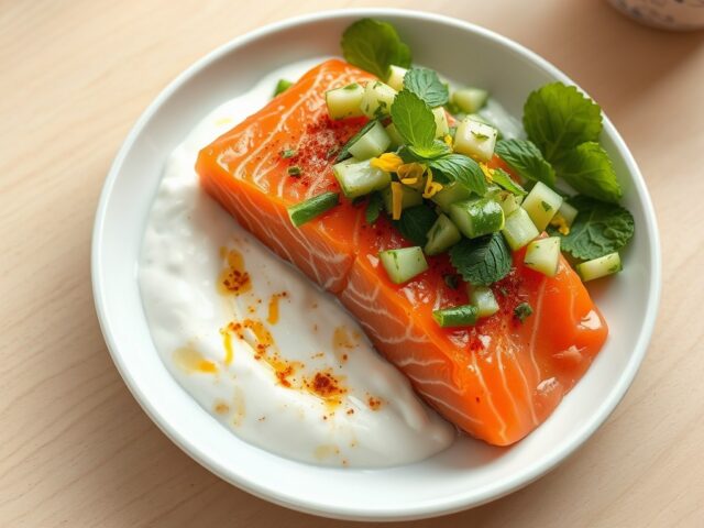 Rauwe Zalm op Yoghurt met Marokkaanse dressing