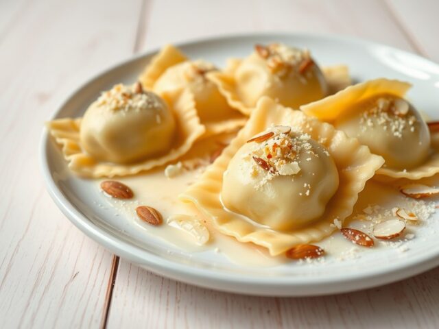 Ravioli (Aardappel) gevuld met Langoustines