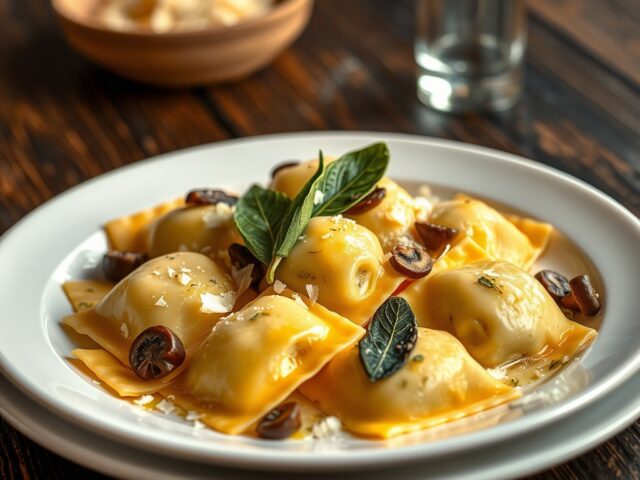 Ravioli met salieboter en porcini