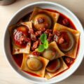 Ravioli van Aubergine met een Bacon – Wijnsaus