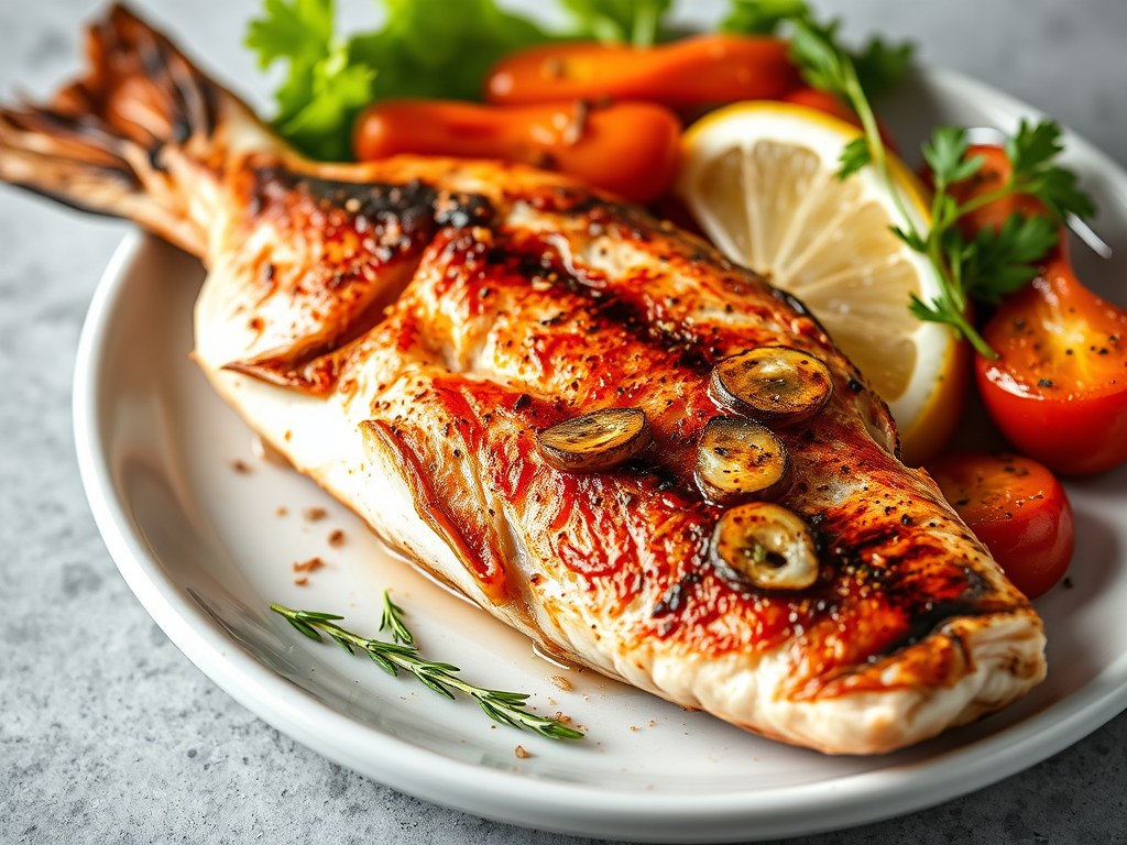 Red Snapper van de gril, AI-gegenereerde illustratie