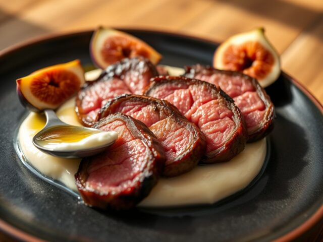 Reebiefstukjes met puree van knolselderij (zieopm
