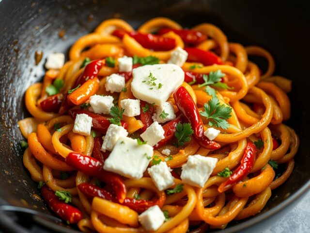 Reuzengarnalen met chili en feta — AI-gegenereerde illustratie