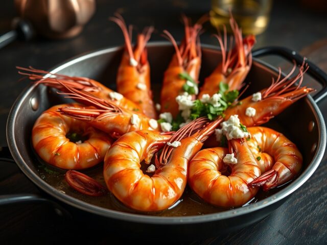 Reuzengarnalen met chili, peterselie en fetakaas