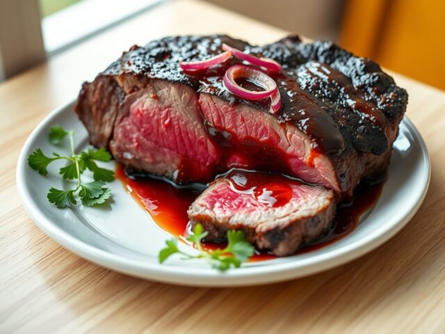 Ribstuk met rode wijnsaus