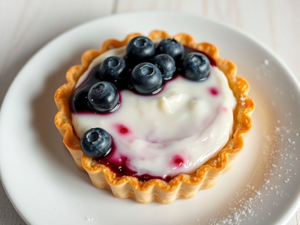 Ricotta-bosbessentaartje, AI-gegenereerde illustratie