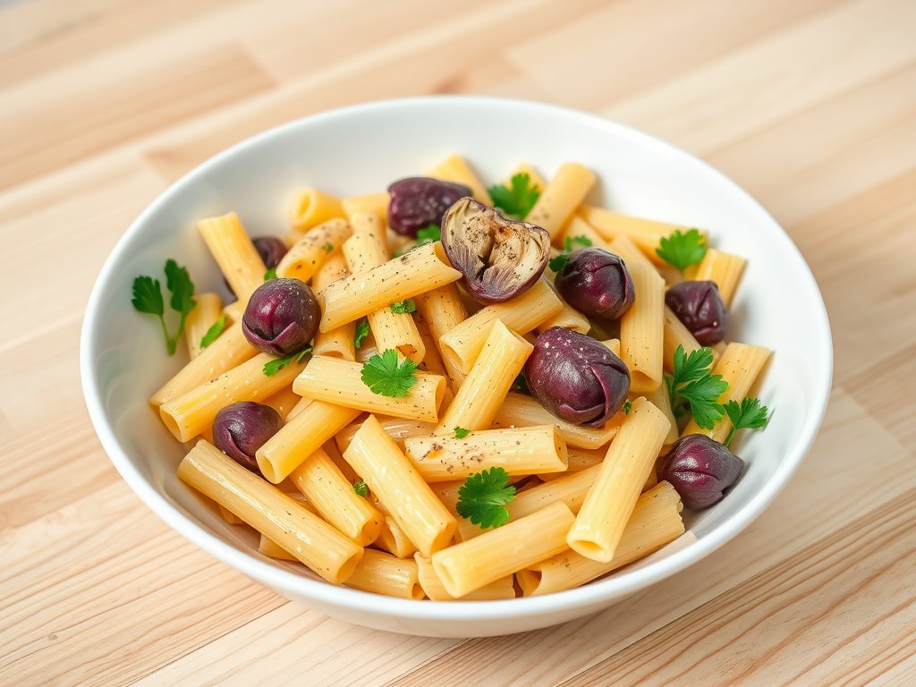 Rigatoni met artisjok, AI-gegenereerde illustratie