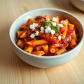 Rigatoni met Pittige tomatensaus en Geitenkaas