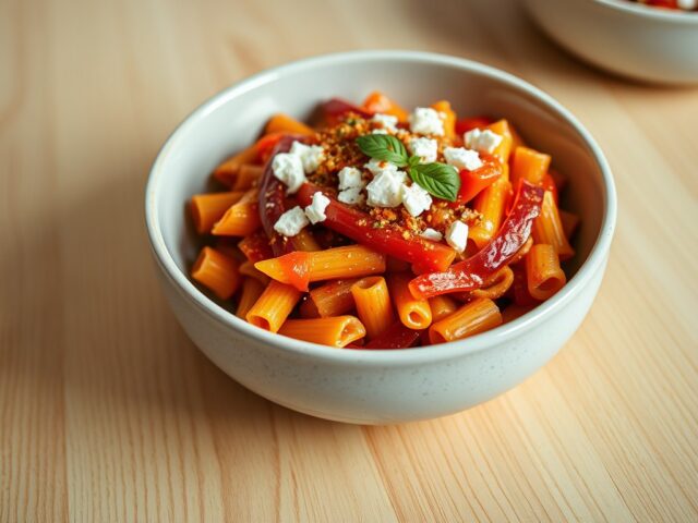 Rigatoni met Pittige tomatensaus en Geitenkaas