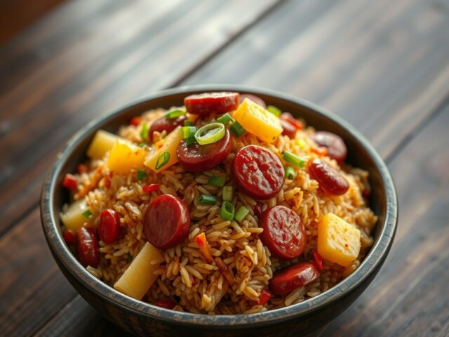 Rijst China, Gebakken Rijst met Worst en Ananas