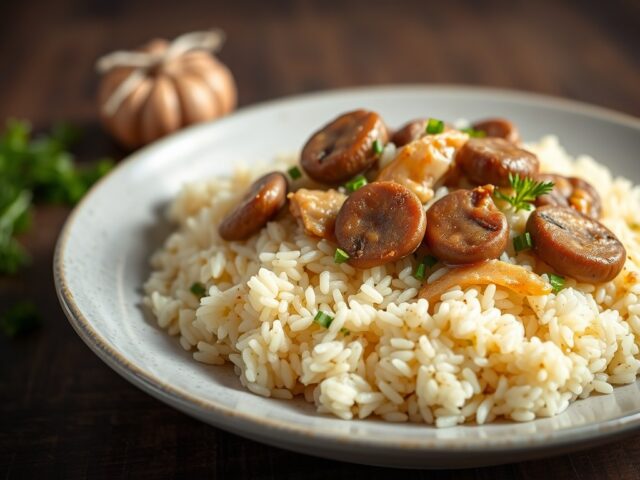 Rijst met paddestoelenstroganoff