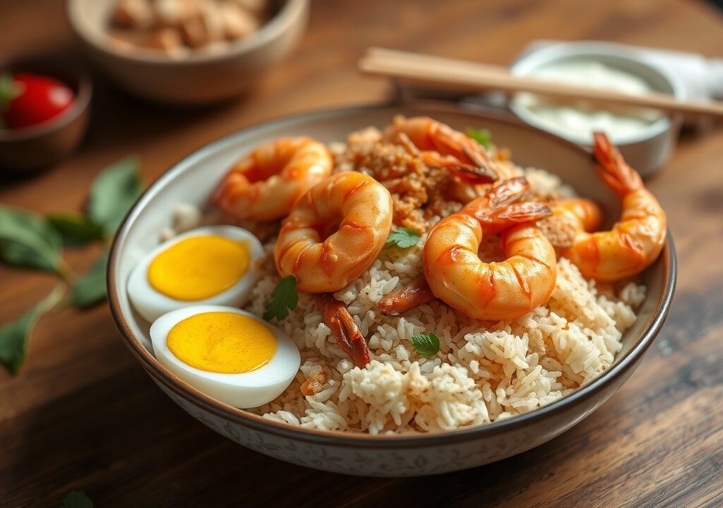 RIJST Thai Nasi Goreng IV met Kip en Garnalen, AI-gegenereerde illustratie