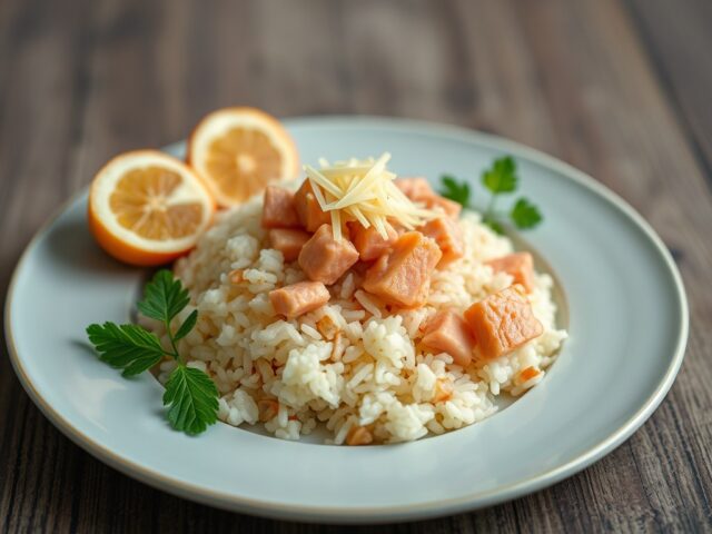 Rijstgerecht met tonijn of zalm (Aroos ku tuna) — AI-gegenereerde illustratie