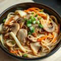 Rijstnoedels met kip en shiitake