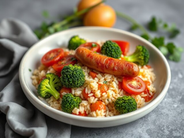 Rijstrand met broccoli en magere worst
