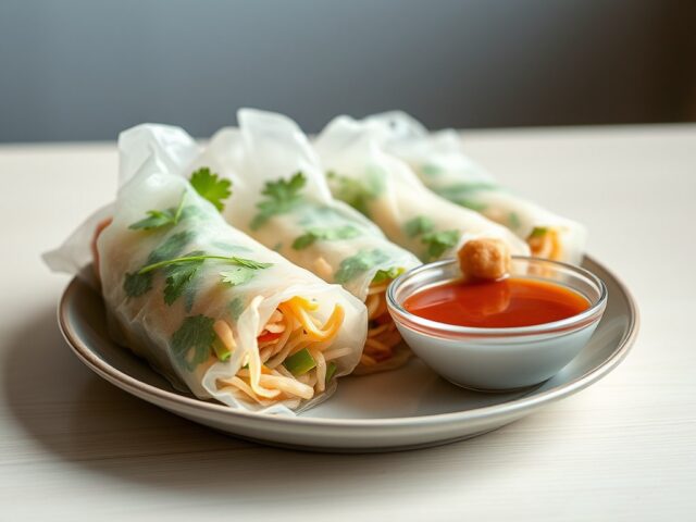 rijstrolletjes met chilidip