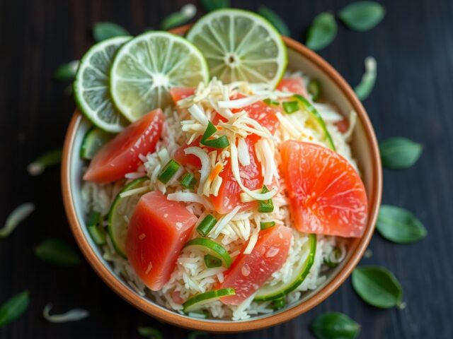 Rijstsalade met grapefruit en komkommer
