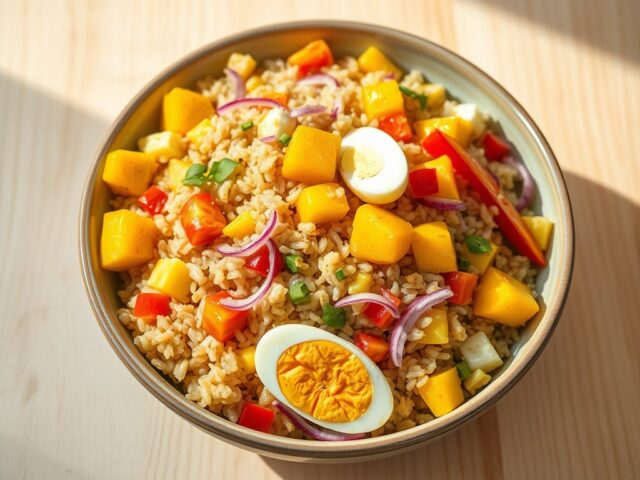Rijstsalade met mango en rode paprika