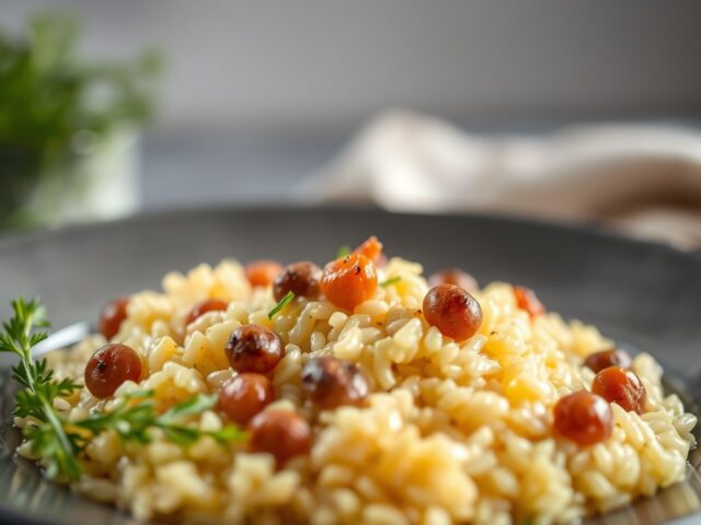 Risi e bisi (risotto met erwtjes) — AI-gegenereerde illustratie