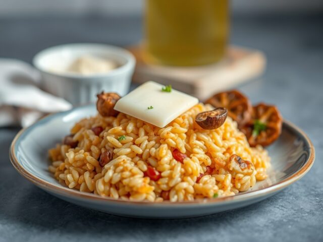 Risotto-frituur met kern van gesmolten kaas — AI-gegenereerde illustratie