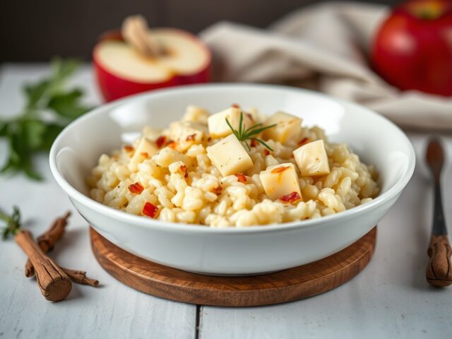 Risotto met appel en gorgonzola — AI-gegenereerde illustratie