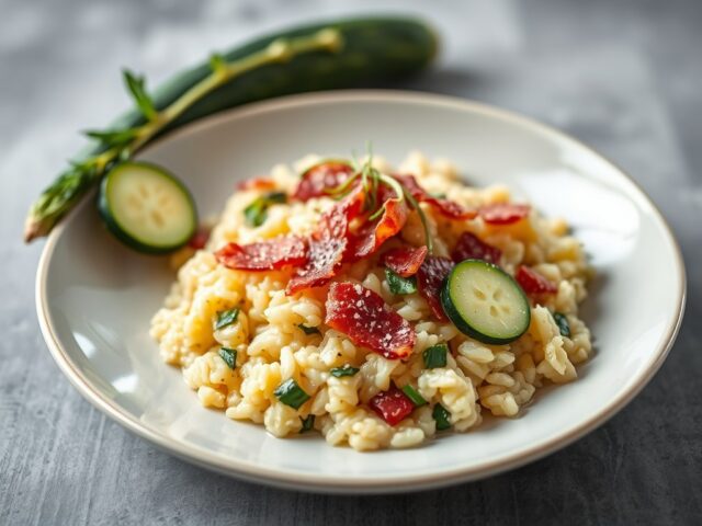 Risotto met bacon en courgette — AI-gegenereerde illustratie
