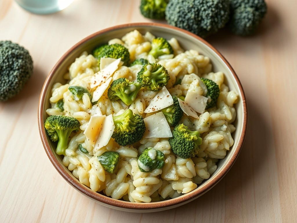 Risotto met broccoli, AI-gegenereerde illustratie