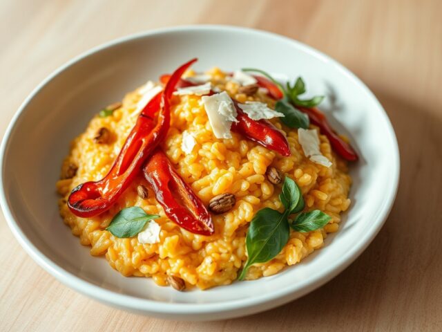 Risotto met gegrilde paprika en rivierkreeftjes