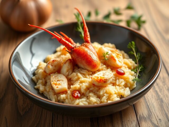 Risotto met kreeft en konijn