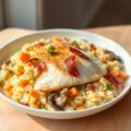 Risotto met najaarsgroenten en gebakken steenbolk